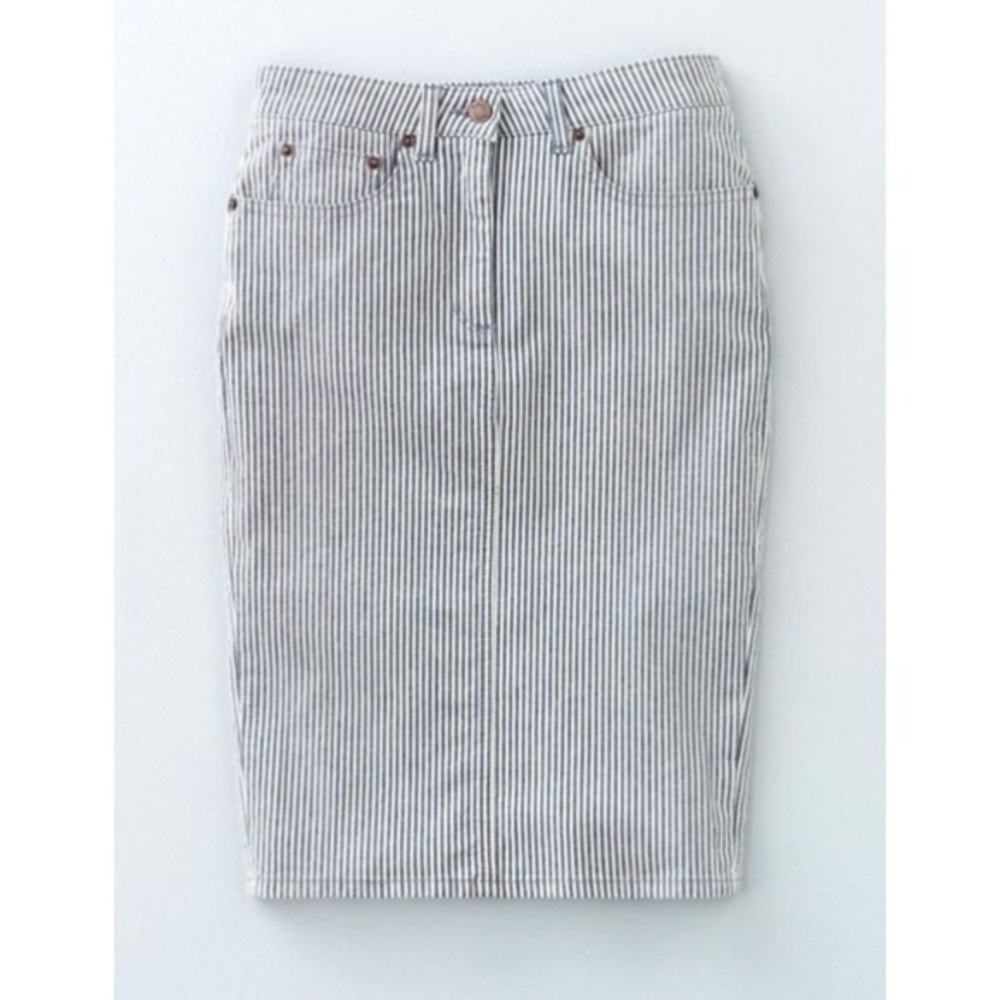 BODEN BLUE WHITE RAILROAD STRIPE DENIM SKIRT US SZ 6 6R